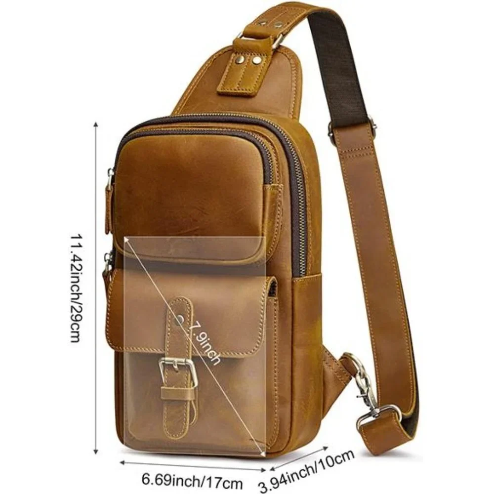 Unisex Vintage Genuine Leather Shoulder Backpack Crossbody Bag (Light Brown)